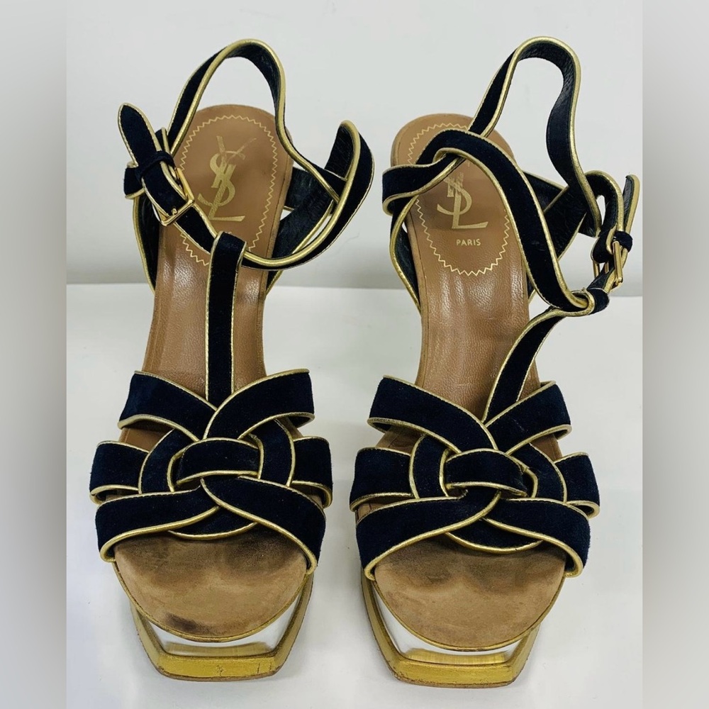 Saint Laurent (YSL) Tribute Stiletto Heels - Navy Blue & Gold Made In Italy
